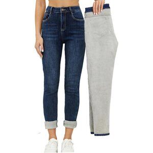 Women's Fleece Lined Thick Skinny Denim Winter Jeans High Rise
